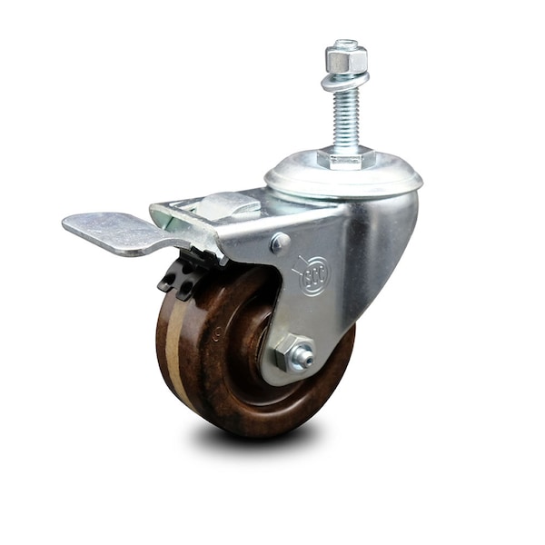 3 Inch High Temp Phenolic Swivel 3/8 Inch Stem Caster with Total Lock Brake SCC